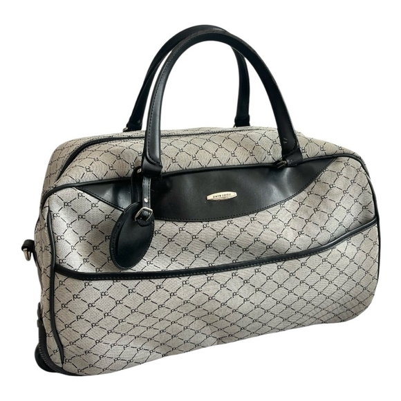 Pierre Cardin Logo Wheeled Duffel Bag Grey Black Rolling Carry-on Luggage Bag - Picture 3 of 11